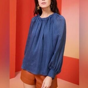 Marie Oliver Jenna Blouse Size Medium Blue Silk Blend‎ Long Sleeve Boho Elegant